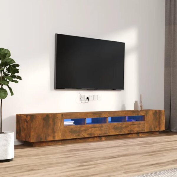Krakow Small Wooden TV Stand In Smoked Oak With LED