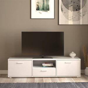 Macomb Small Wooden TV Stand With 2 Doors 1 Drawer In White