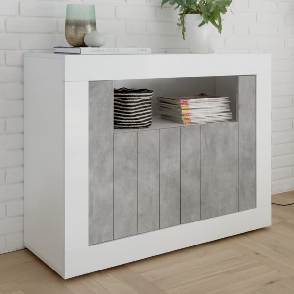 Nitro White High Gloss Sideboard With 2 Doors In Cement
