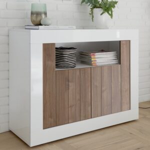 Nitro White High Gloss Sideboard With 2 Doors In Dark Walnut