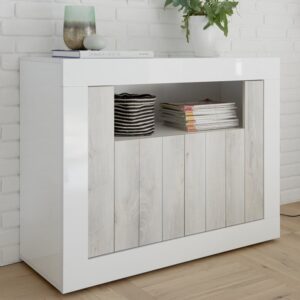 Nitro White High Gloss Sideboard With 2 Doors In Pine