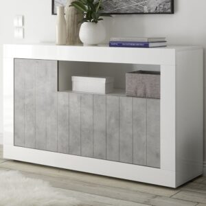 Nitro White High Gloss Sideboard With 3 Doors In Cement