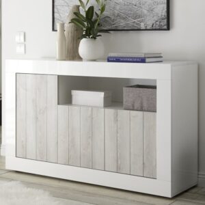 Nitro White High Gloss Sideboard With 3 Doors In Pine