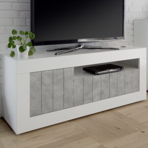 Nitro White High Gloss TV Stand With 3 Doors In Cement