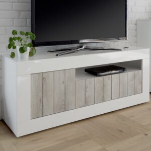 Nitro White High Gloss TV Stand With 3 Doors In Pine