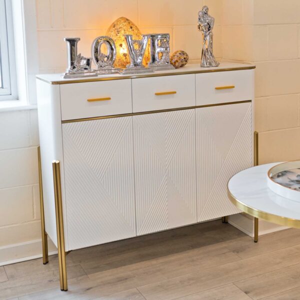 Eldora Marble Top Sideboard With 3 Doors 3 Drawers In White And Gold