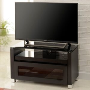 Elmira Milan Wooden TV Stand With Glass Top In Black