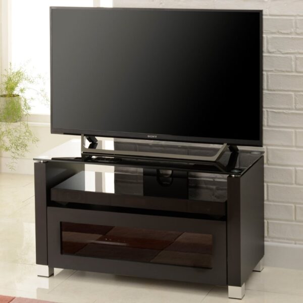 Elmira Milan Wooden TV Stand With Glass Top In Black