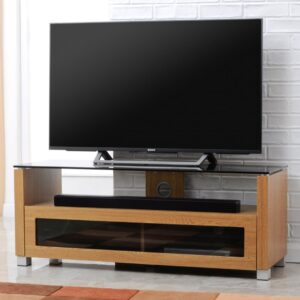 Elmira Small Wooden TV Stand With Glass Top In Light Oak