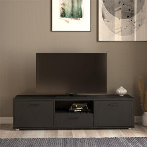 Macomb Small Wooden TV Stand With 2 Doors 1 Drawer In Black