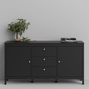 Macron Wooden Sideboard With 2 Doors And 3 Drawers In Matt Black