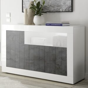 Nitro White High Gloss Sideboard With 3 Doors In Oxide And LED