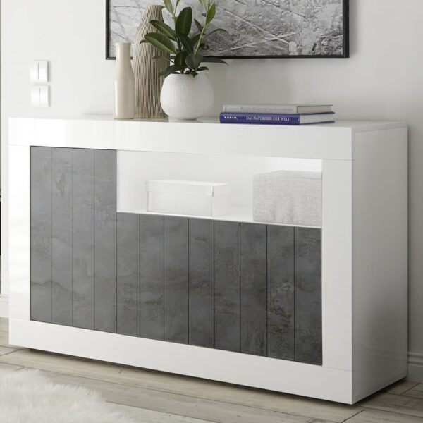 Nitro White High Gloss Sideboard With 3 Doors In Oxide And LED