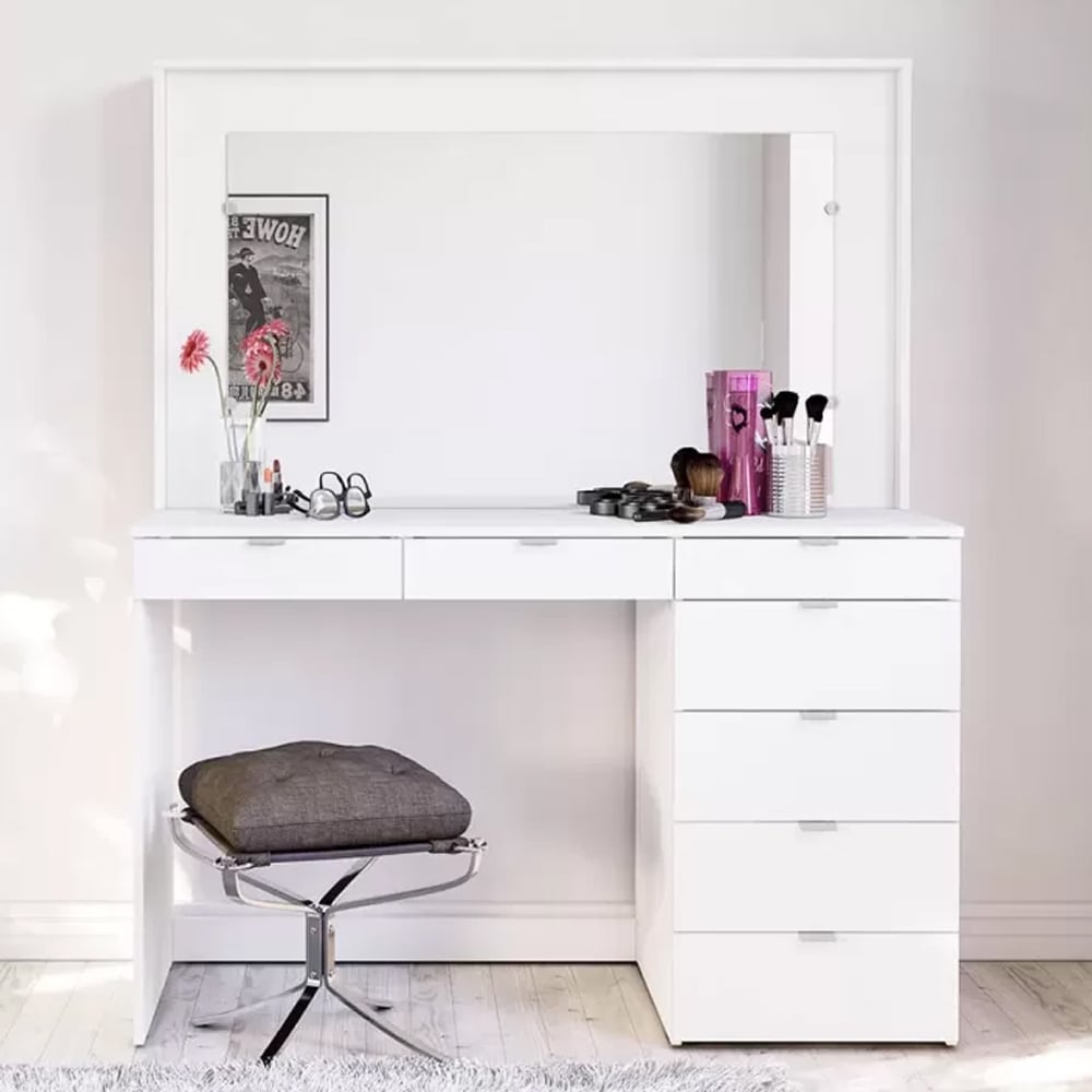 Chelan Wooden Dressing Table With 7 Drawers In White