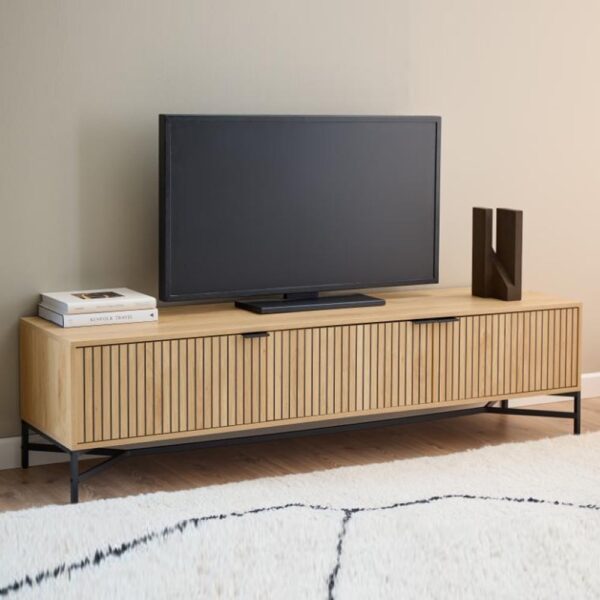 Japar Wooden TV Stand With 3 Doors In Oak And Black