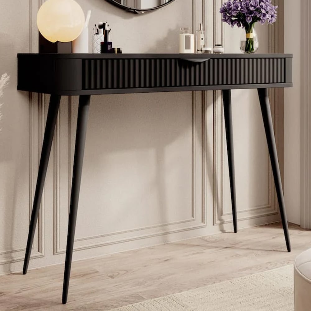 Lampe Wooden Dressing Table With Metal Legs In Black