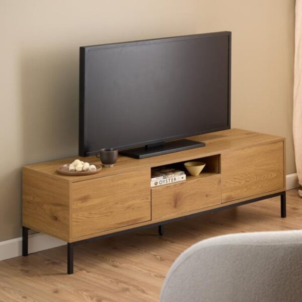 Salvo Wooden TV Stand With 2 Doors 1 Drawer In Matt Wild Oak