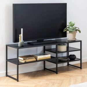 Salvo Wooden TV Stand With 3 Shelves In Ash Black
