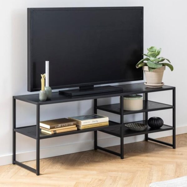 Salvo Wooden TV Stand With 3 Shelves In Ash Black