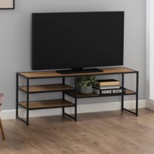 Salvo Wooden TV Stand With 3 Shelves In Matt Wild Oak