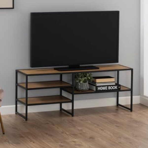 Salvo Wooden TV Stand With 3 Shelves In Matt Wild Oak