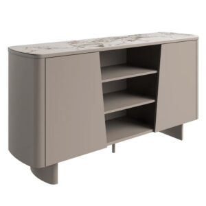 Castle White Ceramic Top Sideboard With Beige Wooden Base