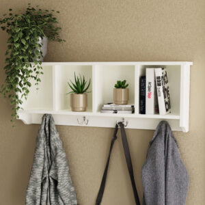 Keswick Wooden Wall Coat Rack With 4 Shelves In White