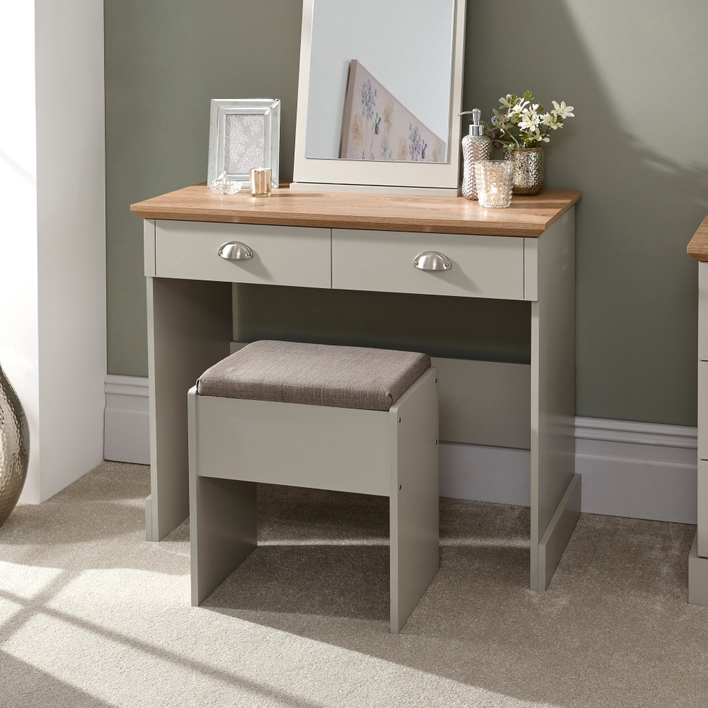 Kirkby Wooden Dressing Table Set In Grey And Oak