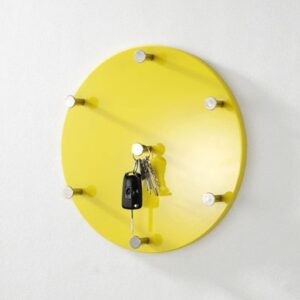 Berwyn Wooden Round Coat Rack Panel In Yellow And Chrome