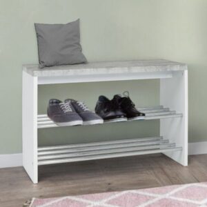Leandro Wooden Shoe Rack Bench With 2 Shelves In Concrete White
