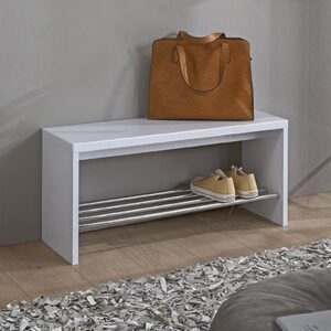 Leandro Wooden Shoe Rack Bench With Undershelf In White