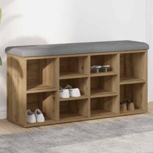 Arrington Wooden Shoe Seating Bench With Fabric Seat In Artisan Oak