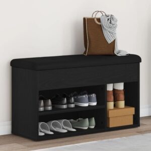 Arrington Wooden Shoe Seating Bench With Fabric Seat In Black Oak