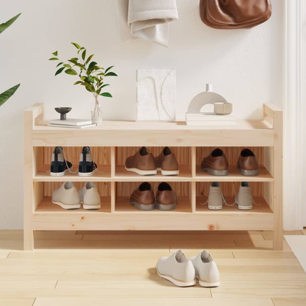 Lorman Wooden Shoe Storage Bench With 6 Shelves In Natural