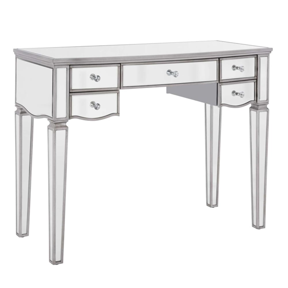 Elyssa Glass Dressing Table With 5 Drawers In Silver
