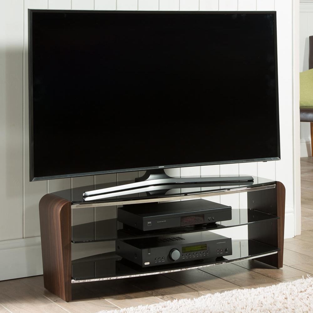 Finchley Glass TV Stand With 2 Shelves In Walnut