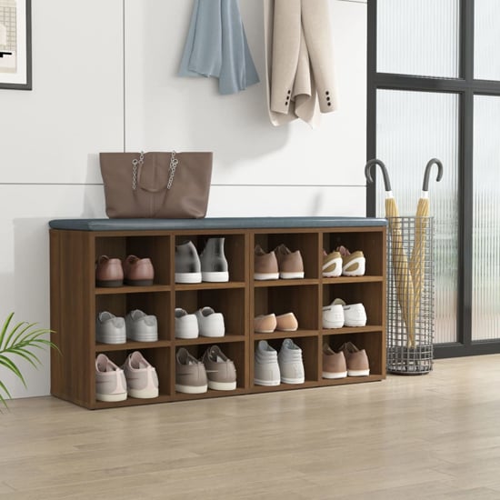 Fleta Shoe Storage Bench With 12 Shelves In Brown Oak