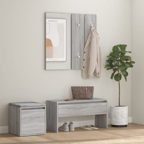 Gaius Wooden Hallway Furniture Set In Grey Sonoma Oak