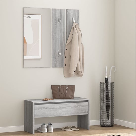 Lautoka Wooden Hallway Furniture Set In Grey Sonoma Oak