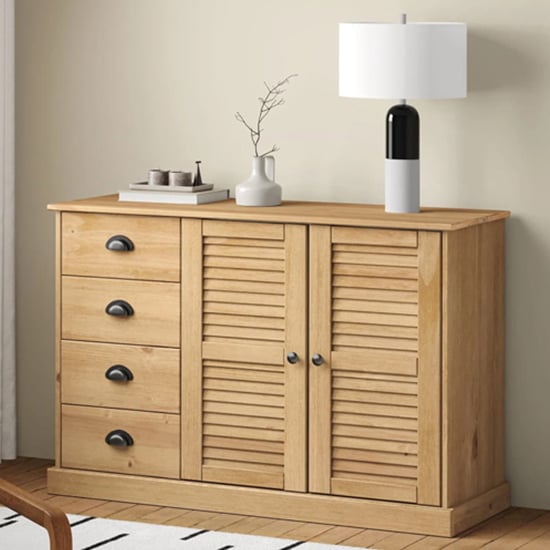 Vega Pinewood Sideboard With 2 Doors 4 Drawers In Brown