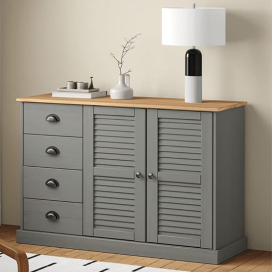 Vega Pinewood Sideboard With 2 Doors 4 Drawers In Grey
