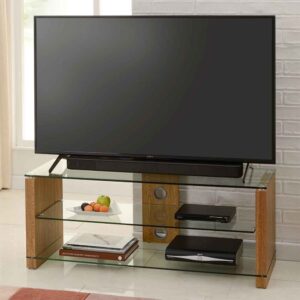 Alpine 1200mm Wooden TV Stand With 2 Glass Shelves - Oak