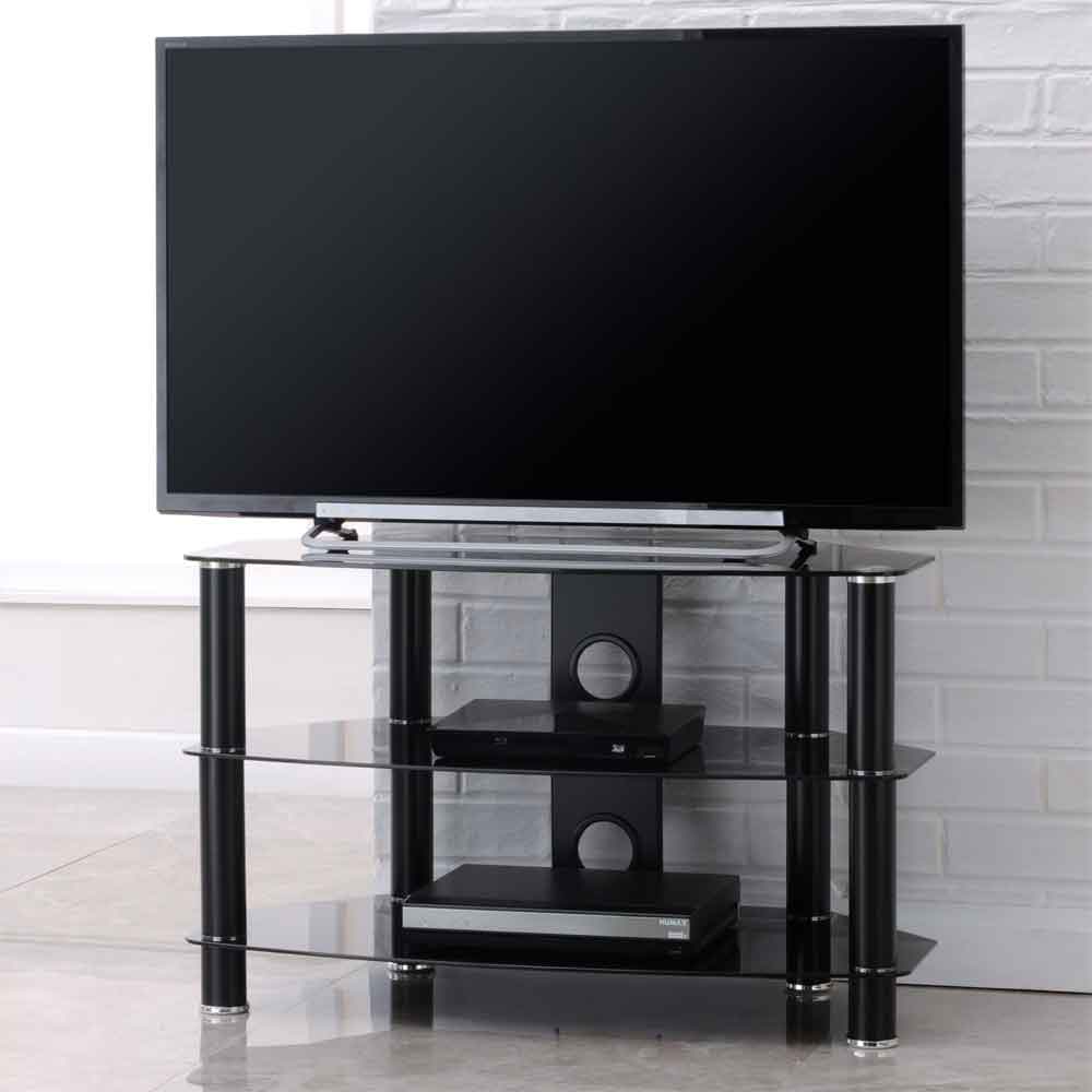 Arvada 80cm Glass Top TV Stand With 2 Shelves - Black