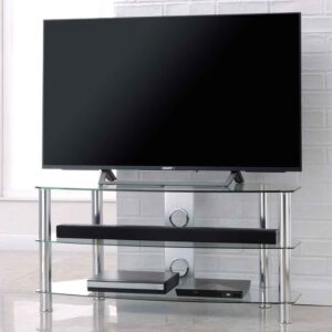 Arvada 80cm Glass Top TV Stand With 2 Shelves - Chrome