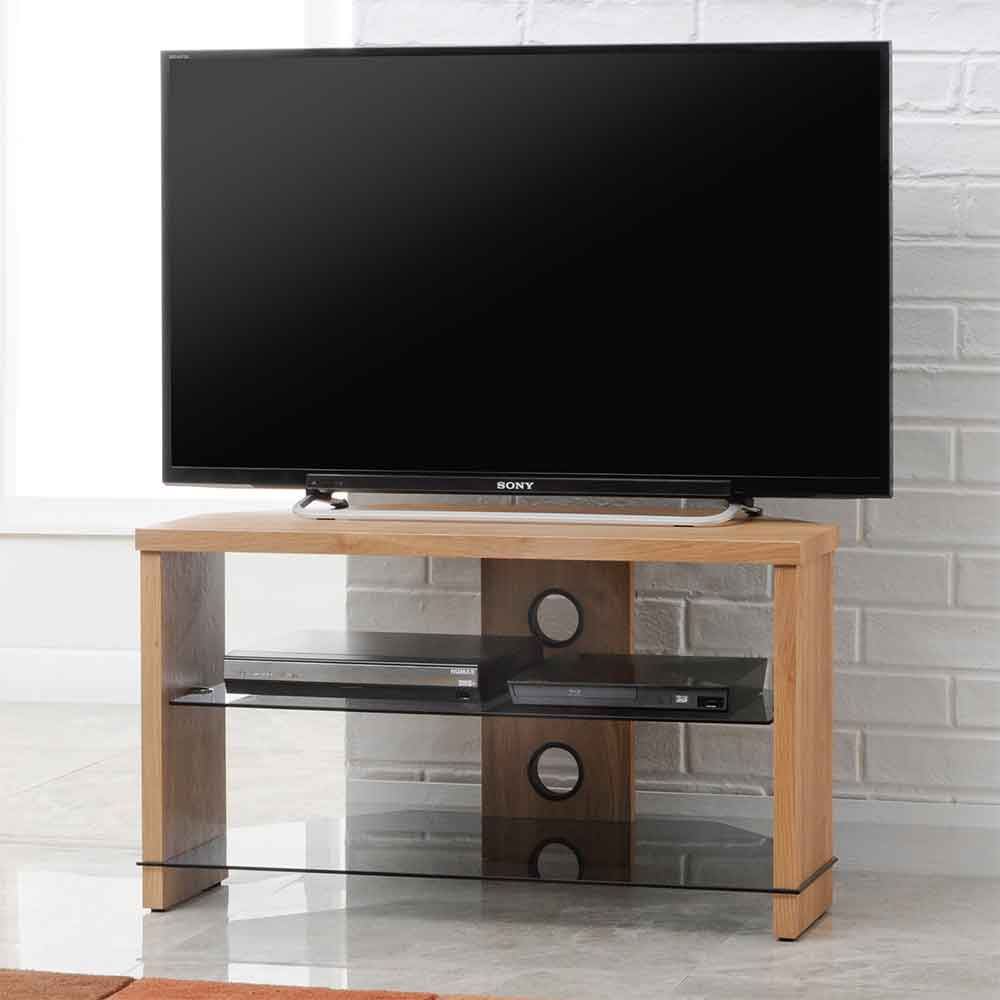 Midvale 800mm Wooden Corner TV Stand With 2 Glass Shelves - Oak