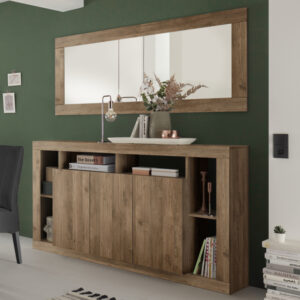 Raya Wooden Sideboard With 3 Doors And Mirror In Mercure
