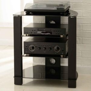 Tetonia Metal Hifi Wooden TV Stand With 4 Glass Shelves - Black