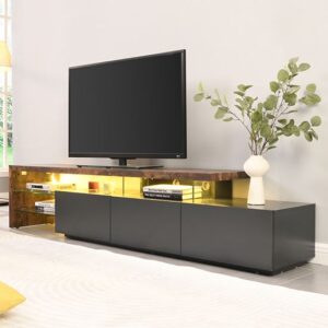 Alanis Wooden TV Stand With Storage In Rustic Oak And LED Lights
