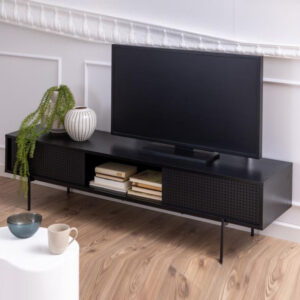 Avila Wooden TV Stand With 2 Sliding Doors In Ash Black
