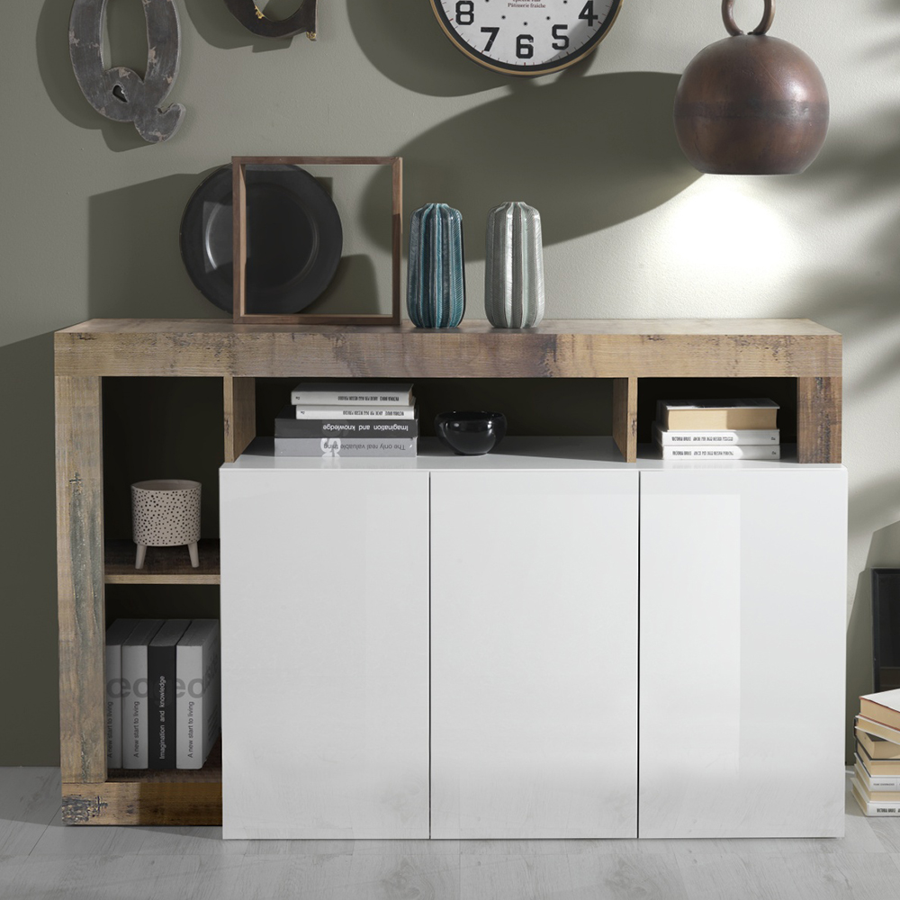 Hanmer White High Gloss Sideboard With 3 Doors In Pero